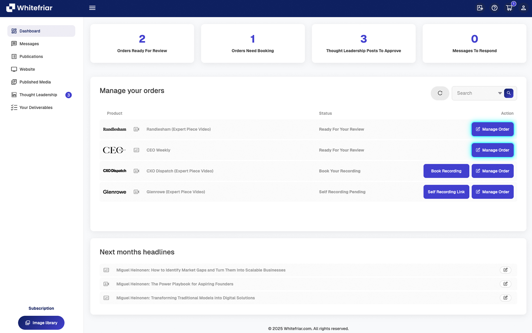 Whitefriar dashboard